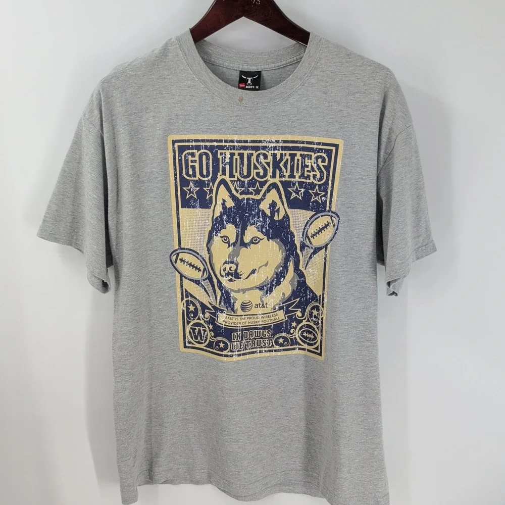 Vtg Y2K Washington Huskies Hanes Beefy-T Mens Heather Gray Graphic Shirt Size L